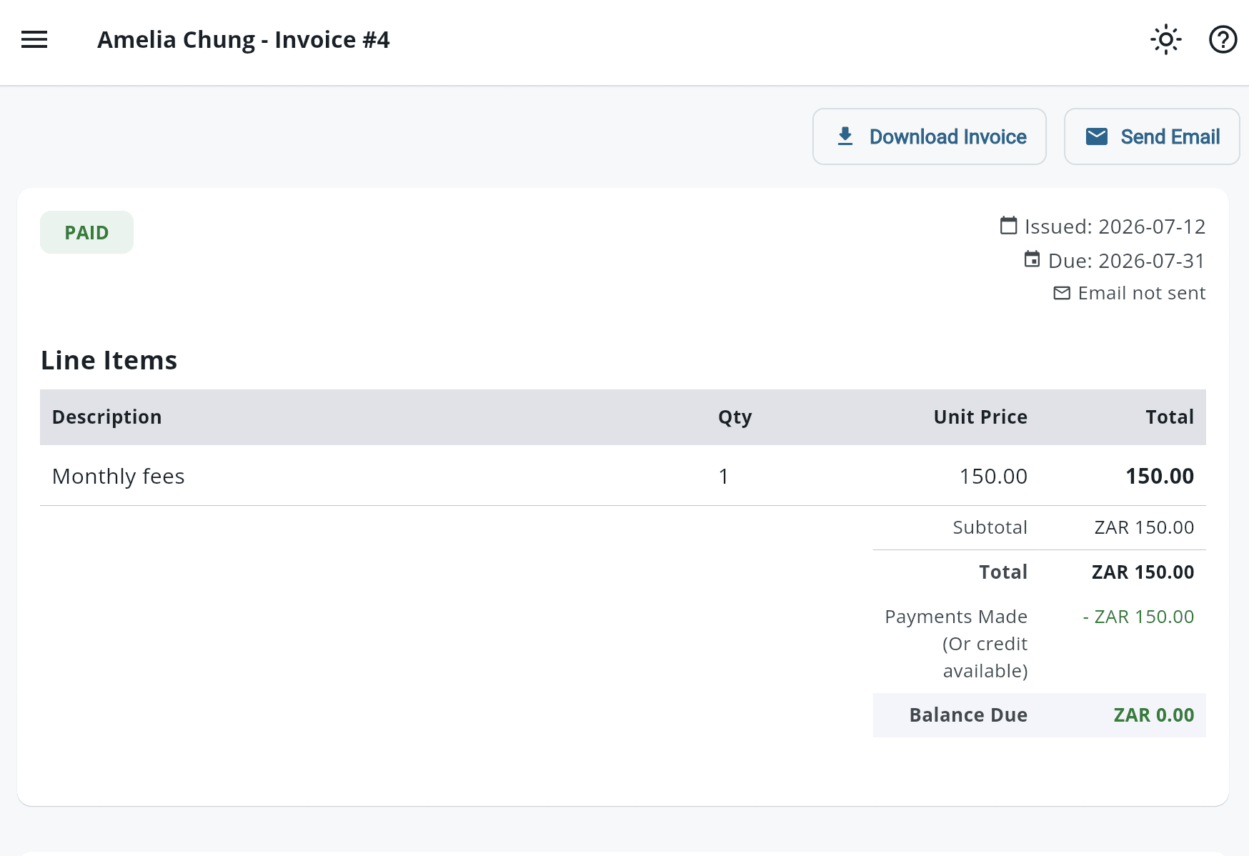 invoicing screenshot